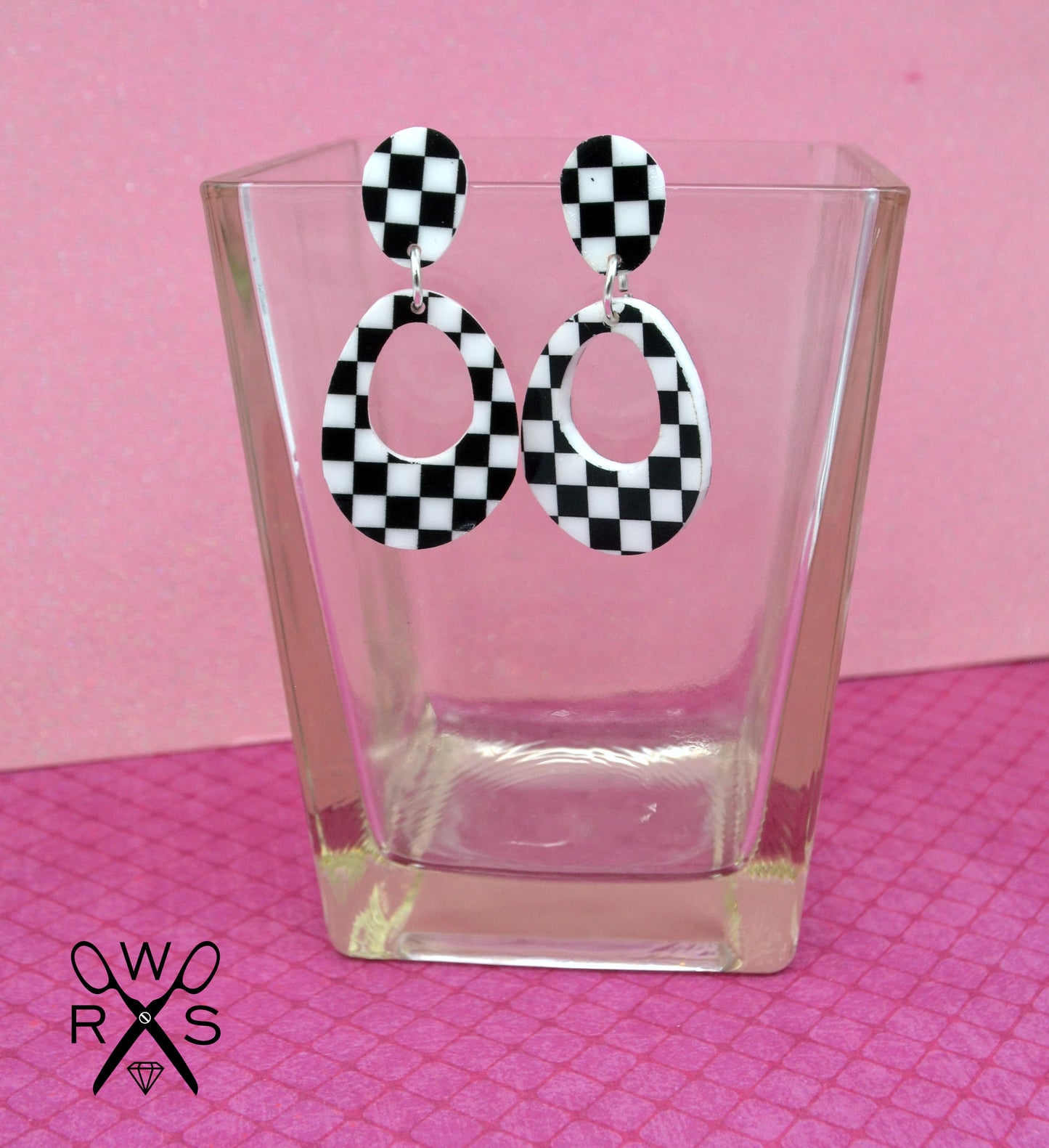 Everyday Dangle in Black and White Checkerboard Laser Cut Acrylic