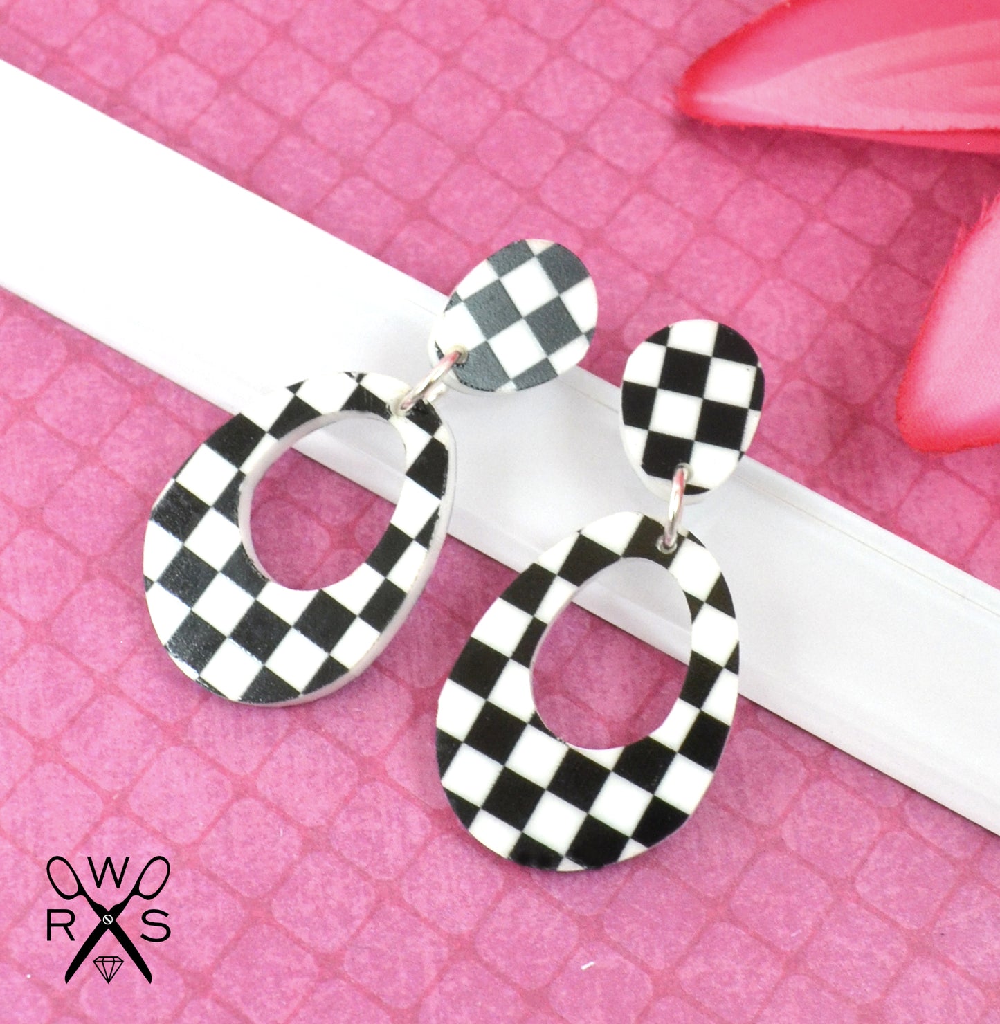 Everyday Dangle in Black and White Checkerboard Laser Cut Acrylic