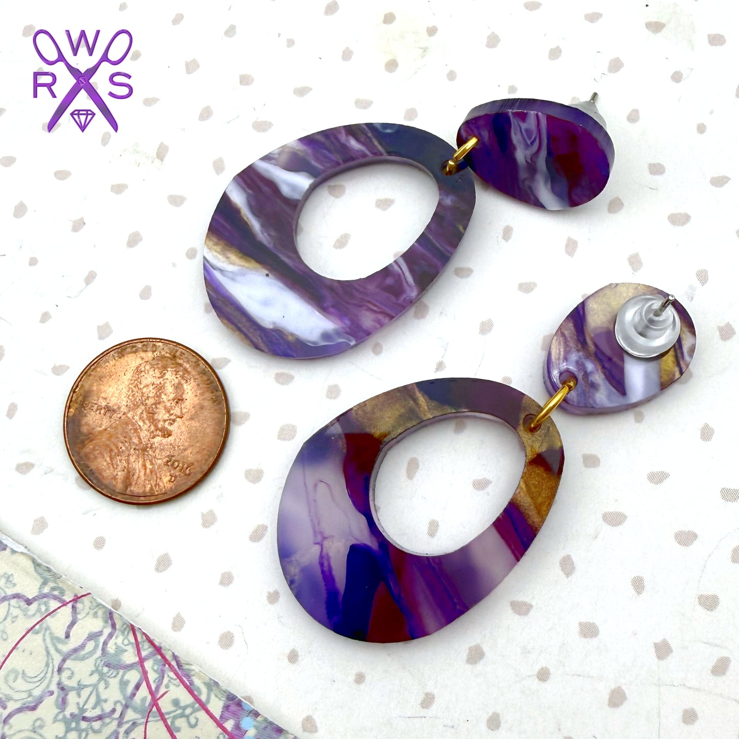 Everyday Dangles in Purple and Gold Swirl