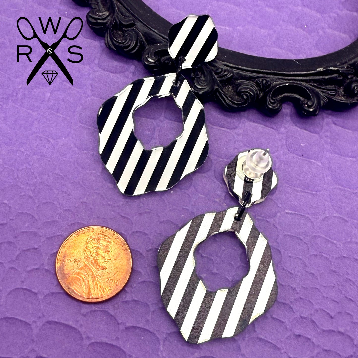 Flirty Dangles in Black and White Stripe