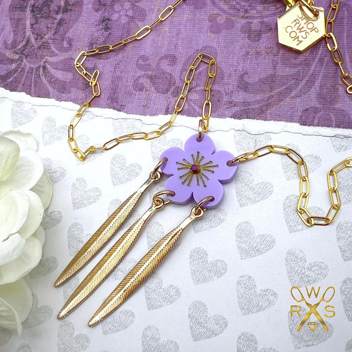 Gilded Leaf Necklace in Lavender