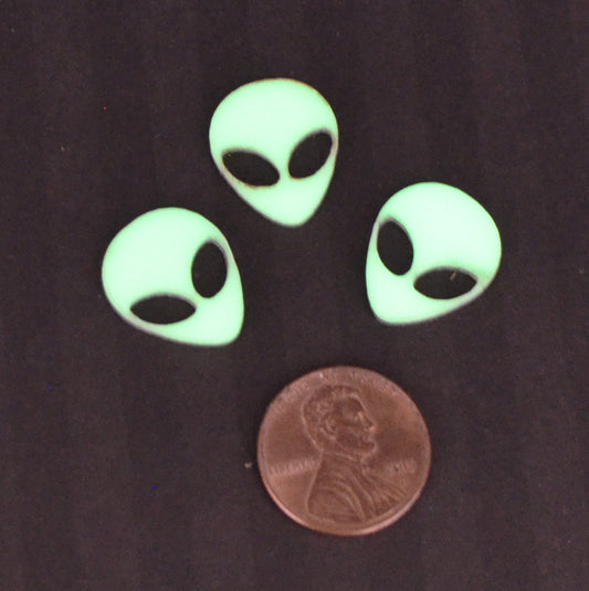 GLOW in the DARK ALIENS 3 Pieces Flatback Cabochons In Laser Cut Acrylic