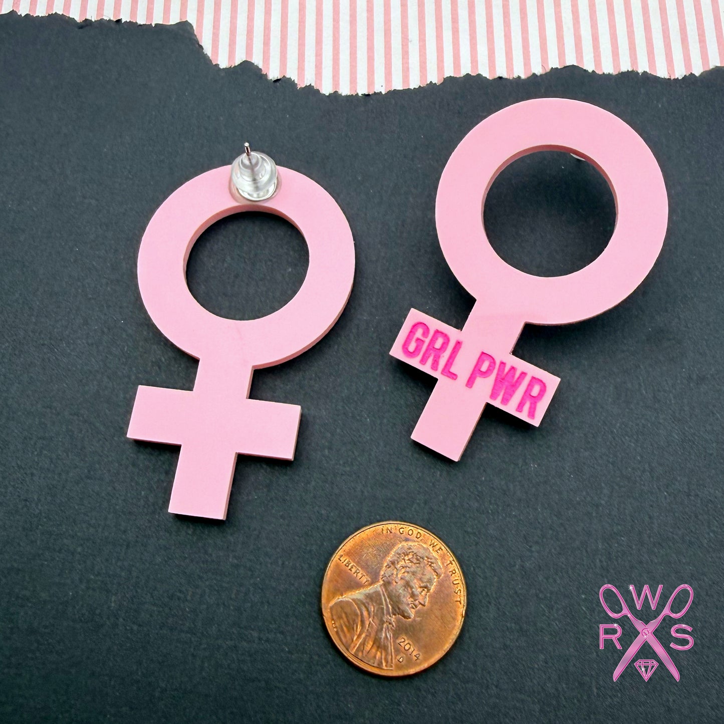 GRL PWR Statement Studs in Light Pink
