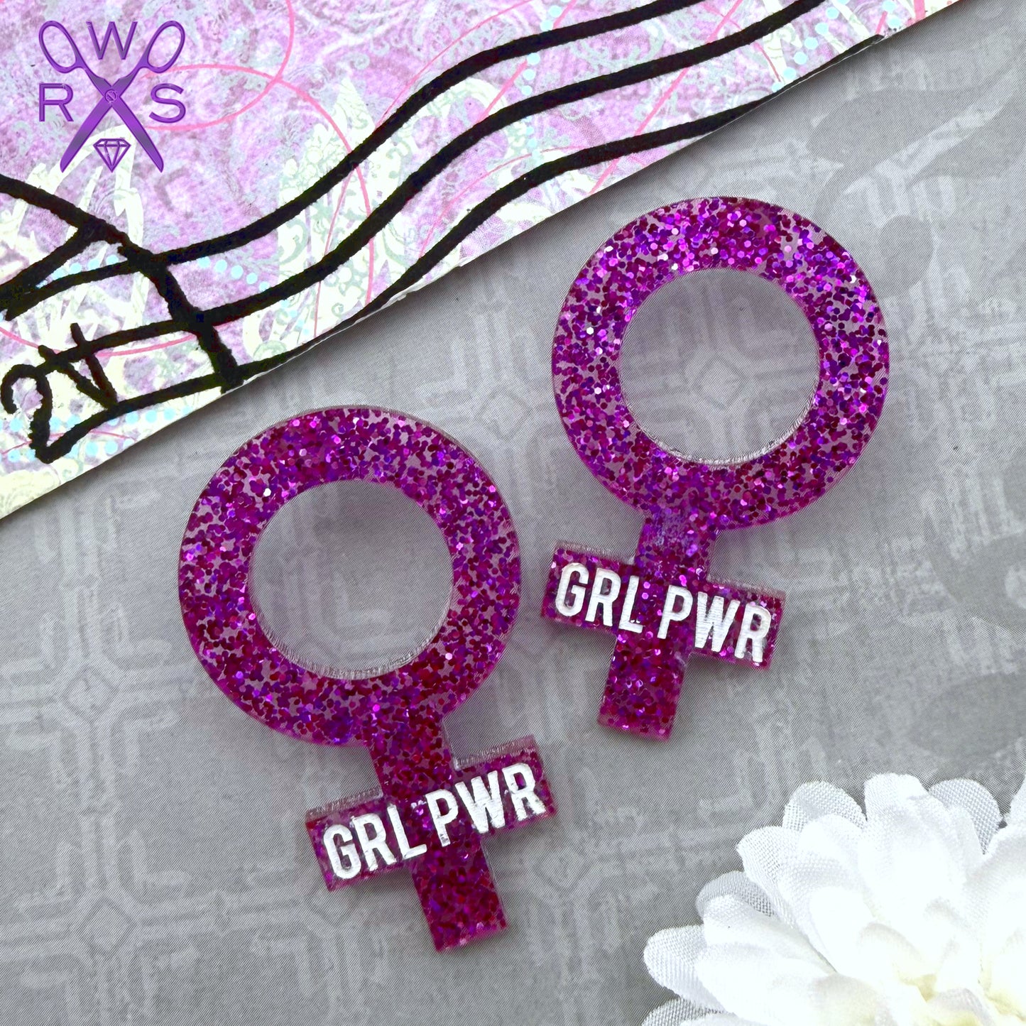 GRL PWR Statement Studs in Glitter Purple