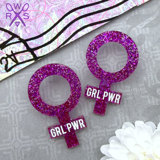 GRL PWR Statement Studs in Glitter Purple