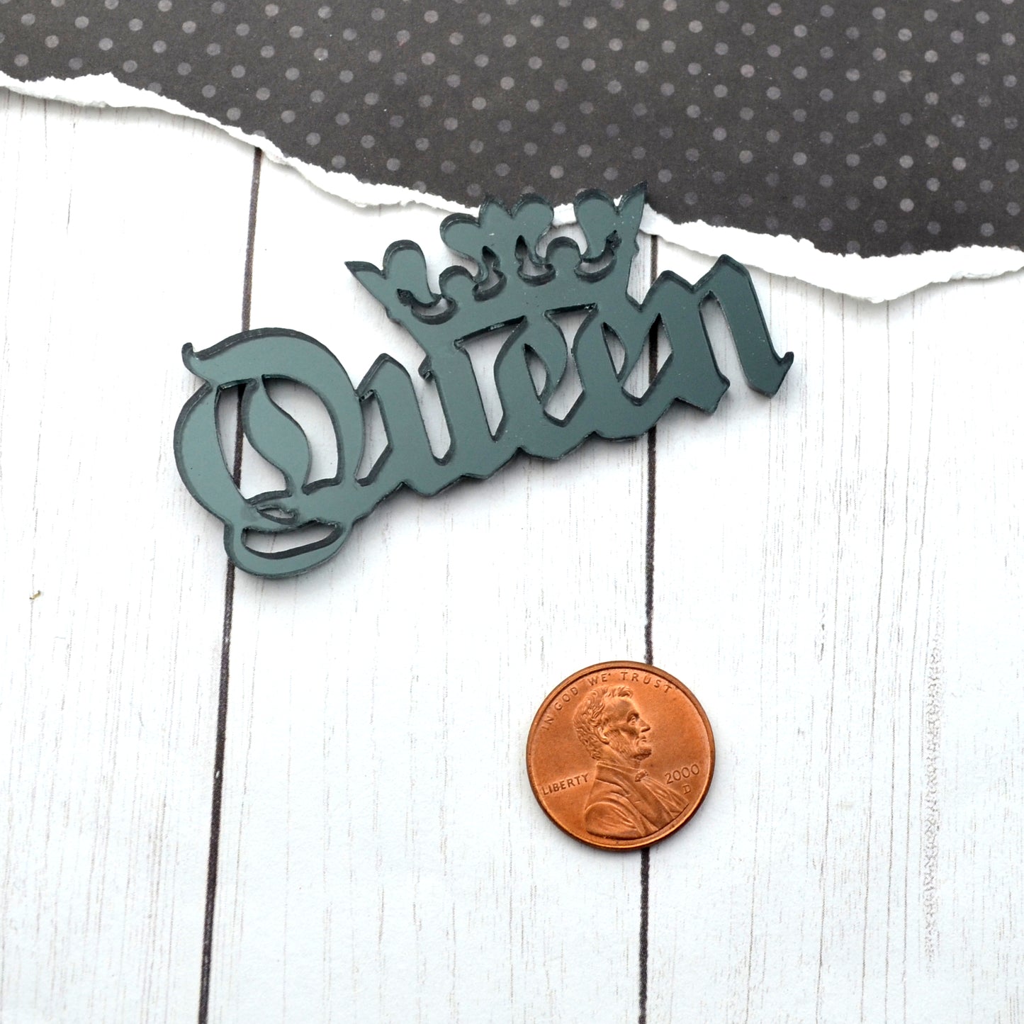 QUEEN CABOCHON- Gun Metal Mirror Laser Cut Acrylic