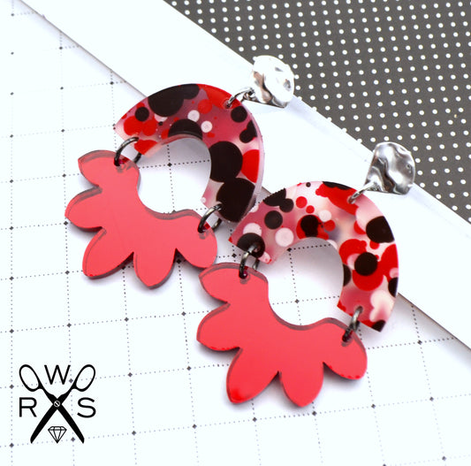 Happy Bloom Dangles in Red Ink - Laser Cut Acrylic