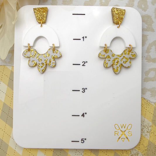 Happy Bloom Dangles in White and Gold Leopard