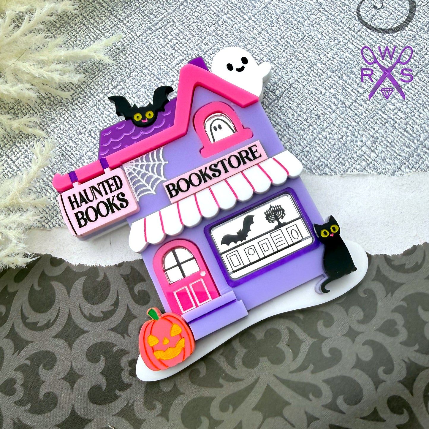 Haunted Bookstore Brooch in Laser Cut Acrylic