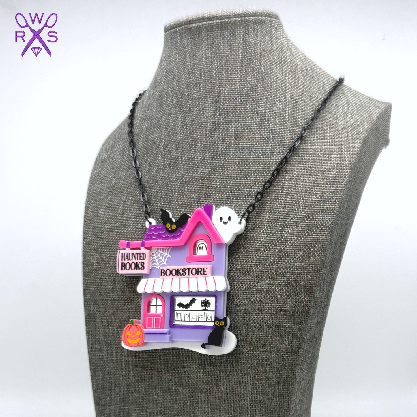 Haunted Bookstore Necklace in Laser Cut Acrylic