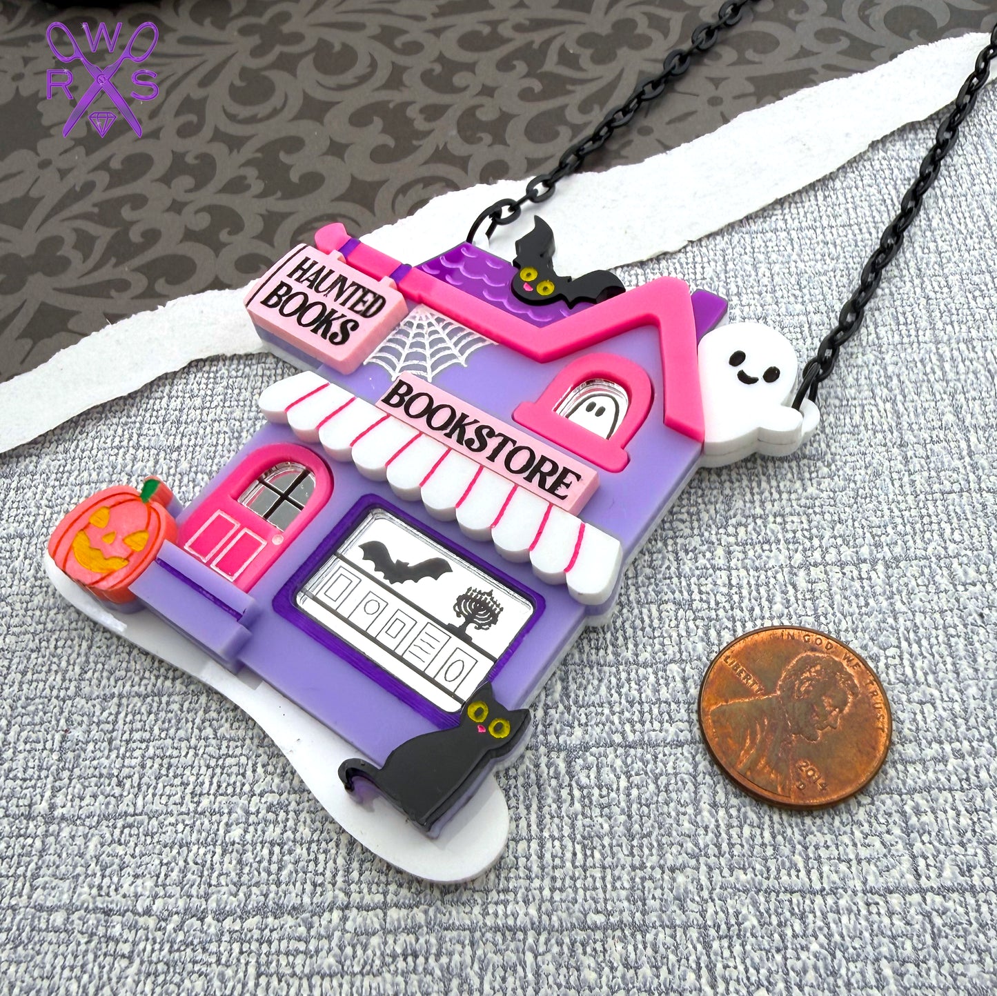 Haunted Bookstore Necklace in Laser Cut Acrylic