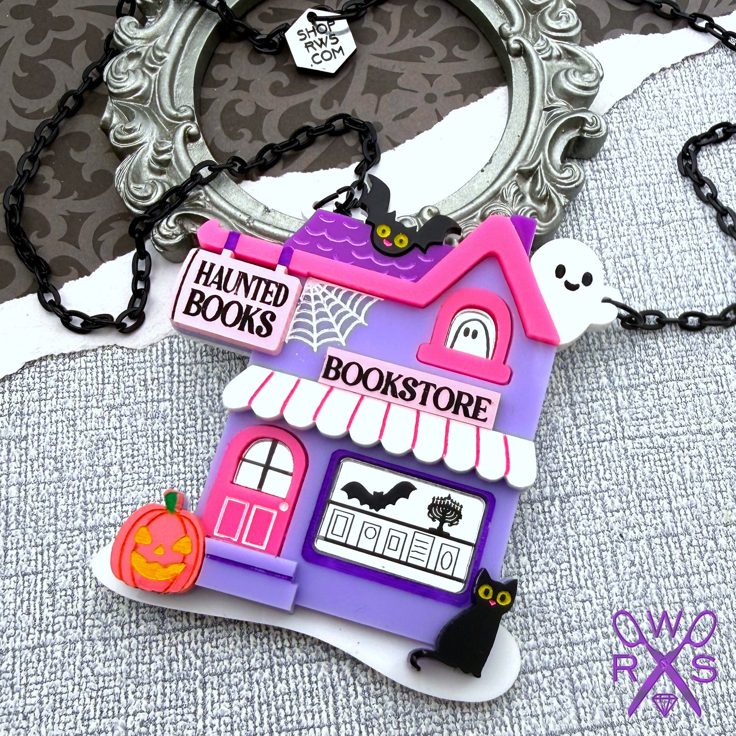 Haunted Bookstore Necklace in Laser Cut Acrylic