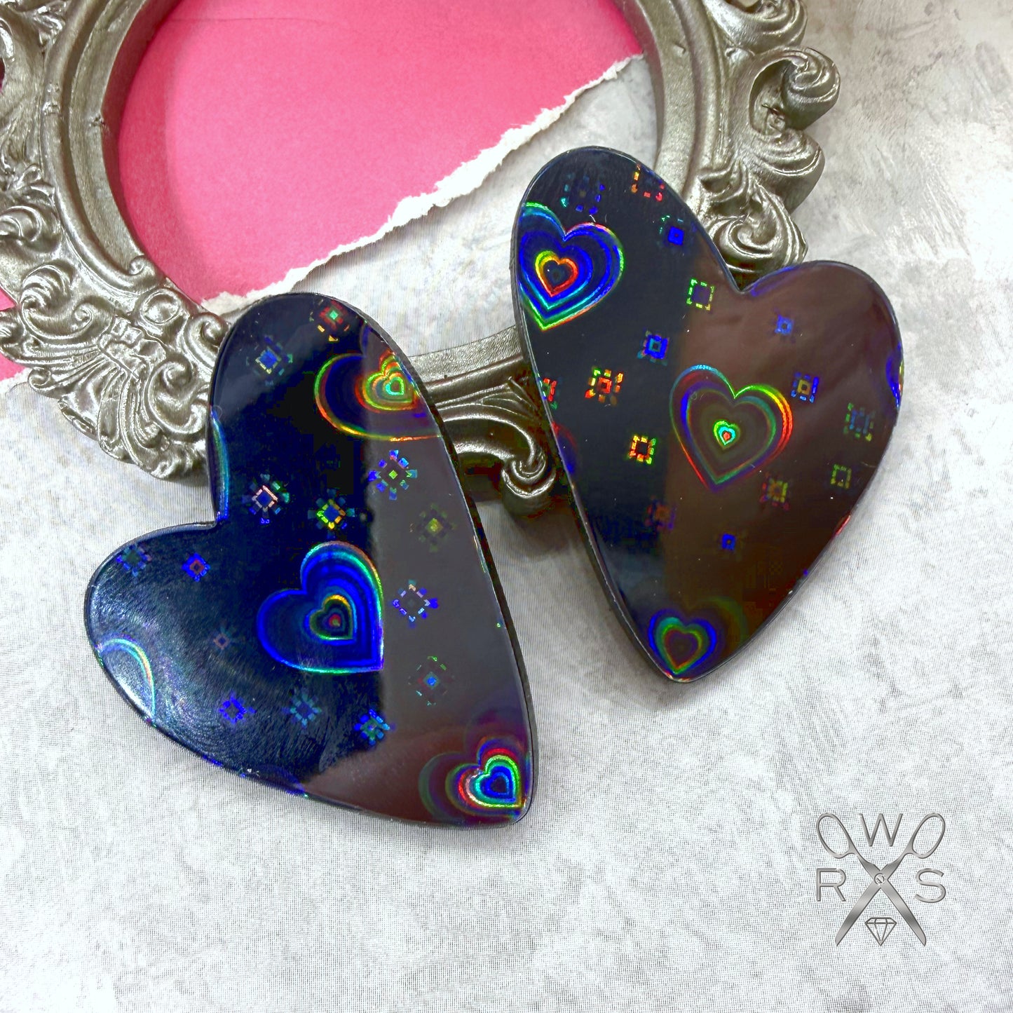 Heart Statement Studs in Holographic Hearts