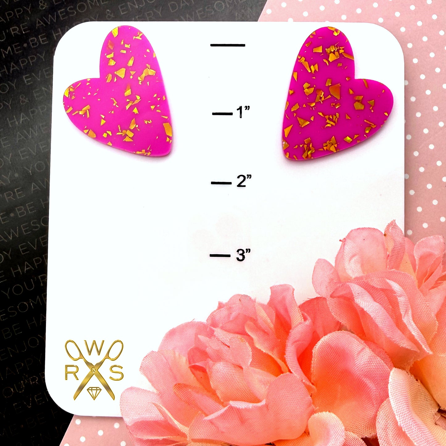 Heart Statement Studs in Pink and Gold Foil
