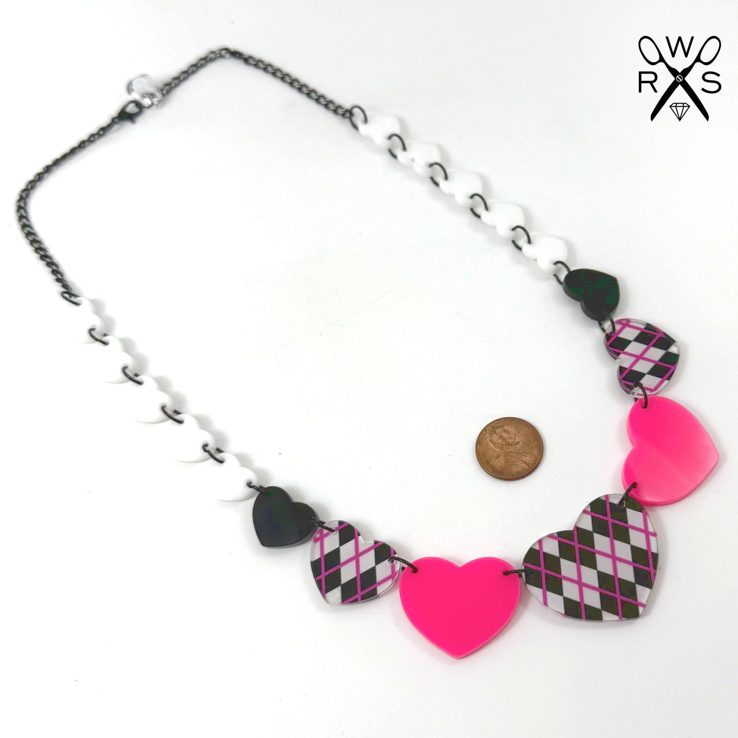 Heartstrings Necklace in Black and Pink Argyle