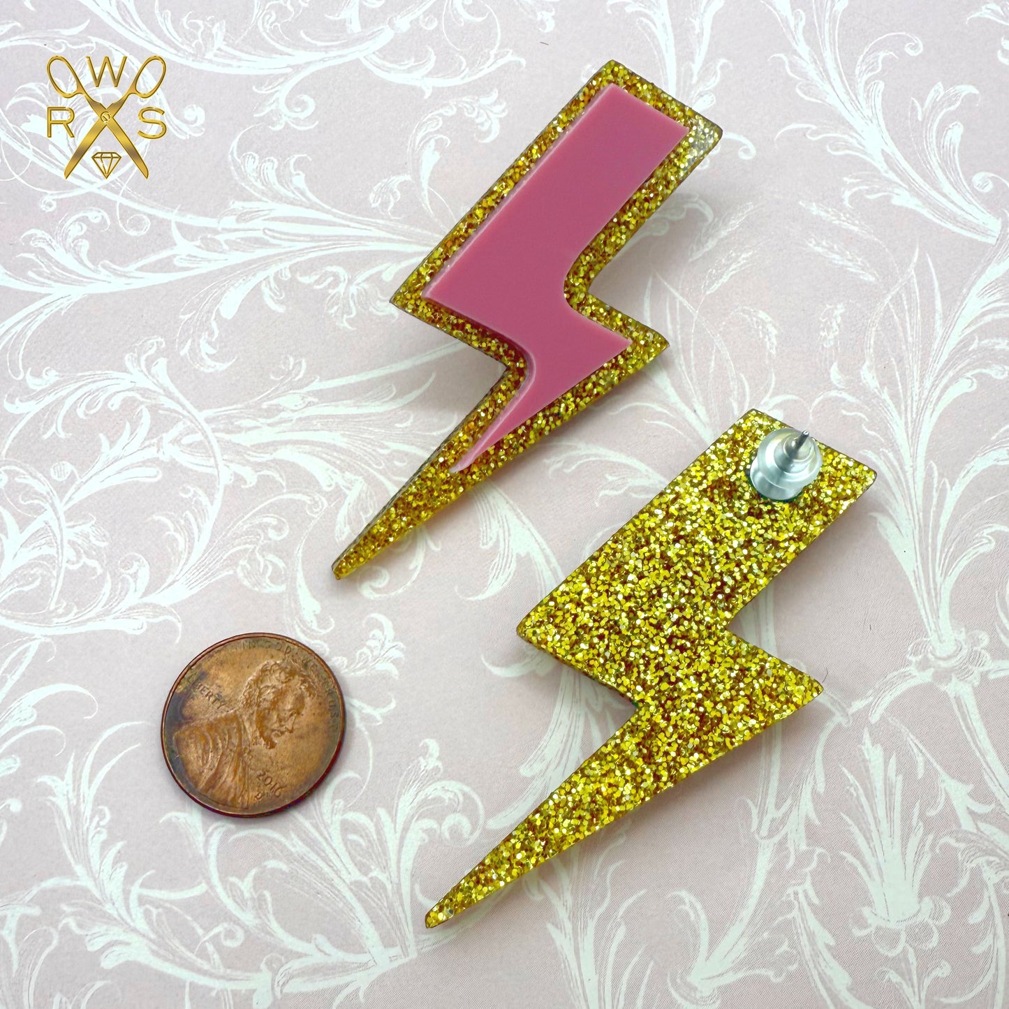 High Voltage Pink and Gold Glitter Statement Studs