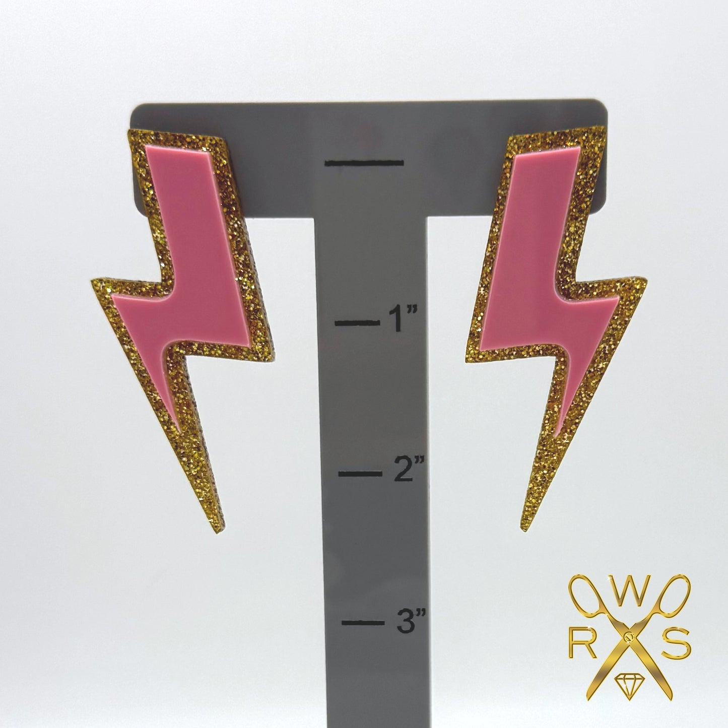 High Voltage Pink and Gold Glitter Statement Studs