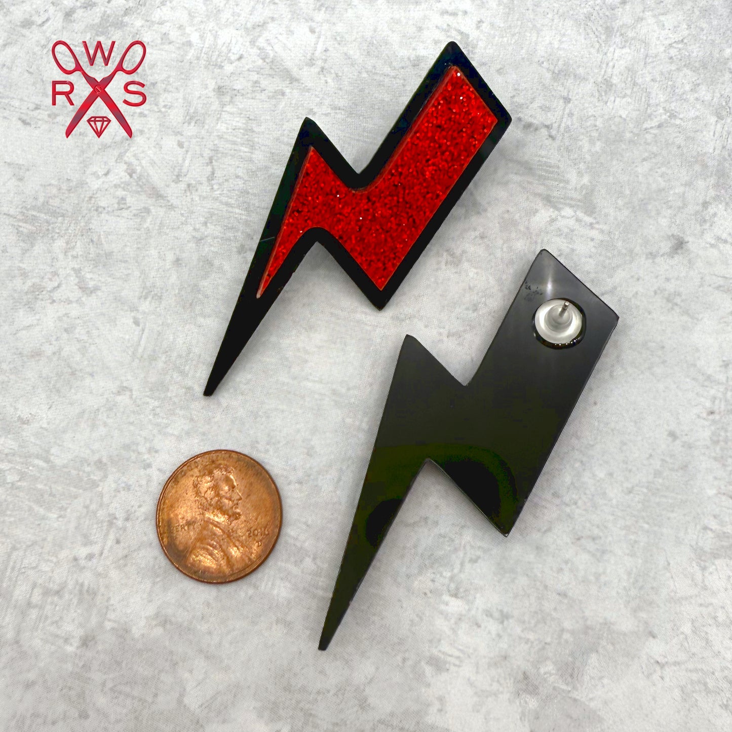 High Voltage Red Glitter and Black Statement Studs