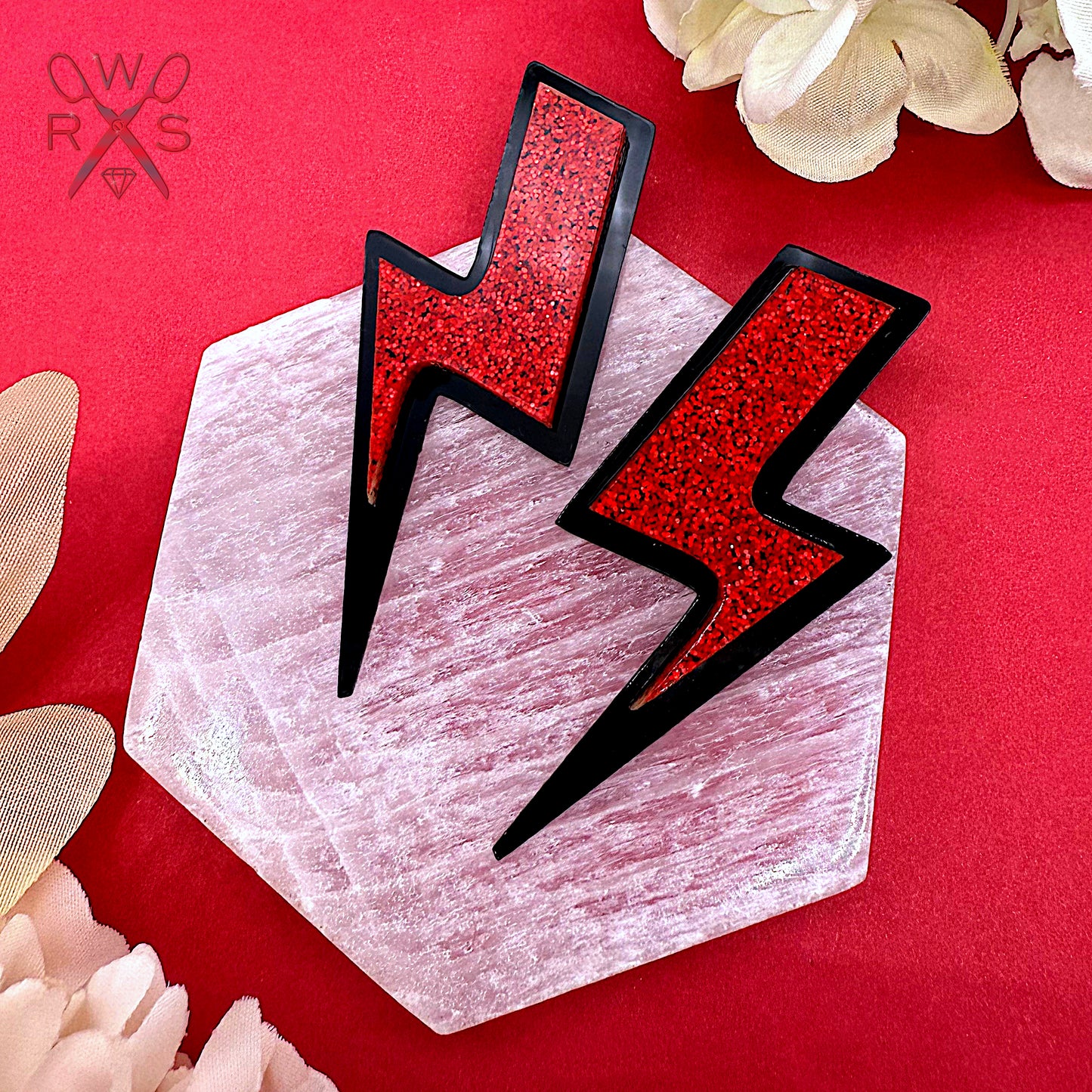 High Voltage Red Glitter and Black Statement Studs