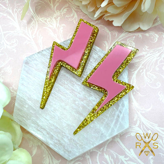 High Voltage Pink and Gold Glitter Statement Studs