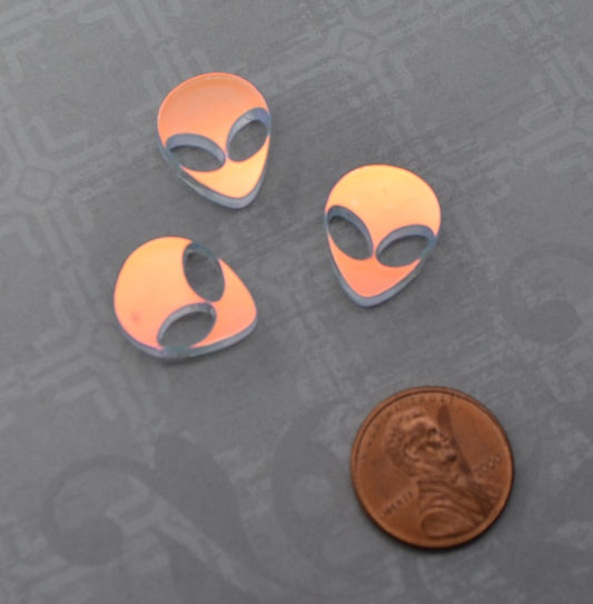 CLEAR IRIDESCENT ALIENS 3 Pieces Flatback Cabochons In Laser Cut Acrylic