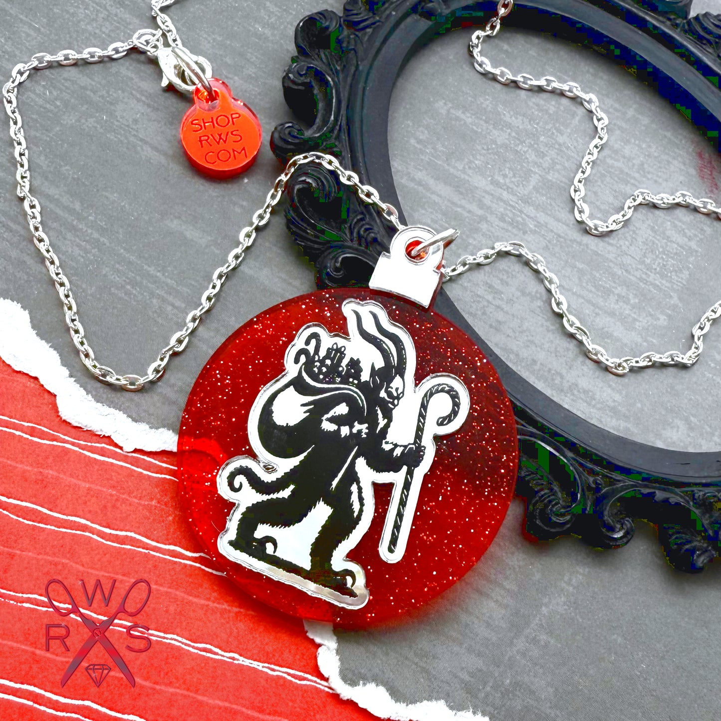 Krampus Ornament Necklace in Laser Cut Acrylic