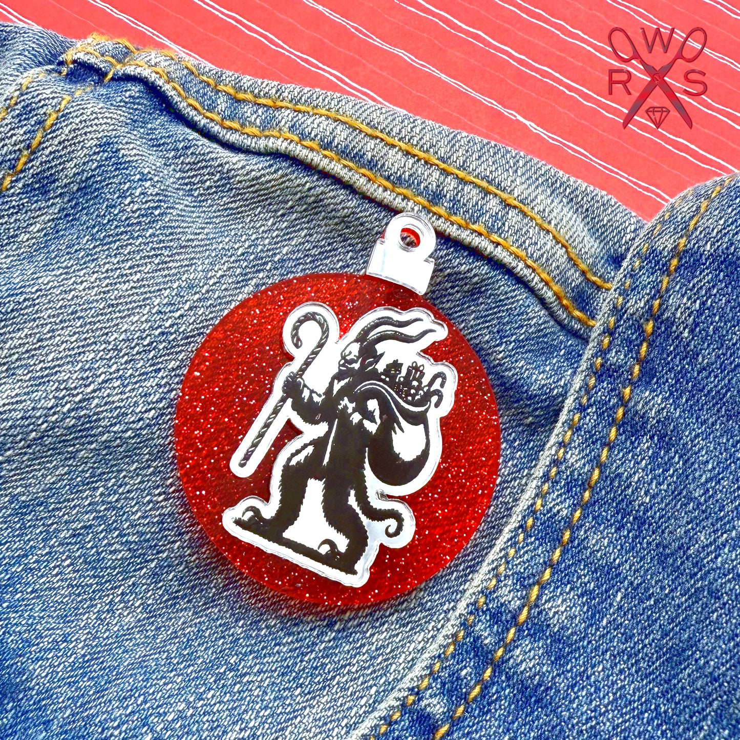 Krampus Ornament Pin in Laser Cut Acrylic