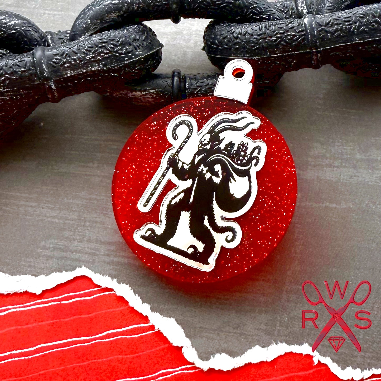 Krampus Ornament Pin in Laser Cut Acrylic