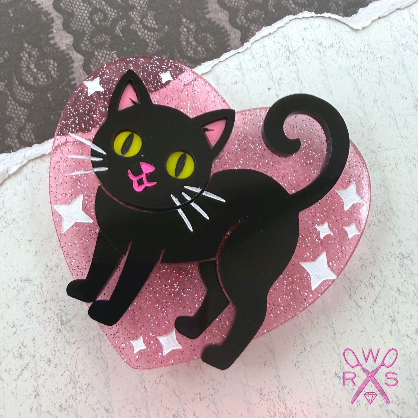 Midnight Kitty Brooch in Laser Cut Acrylic