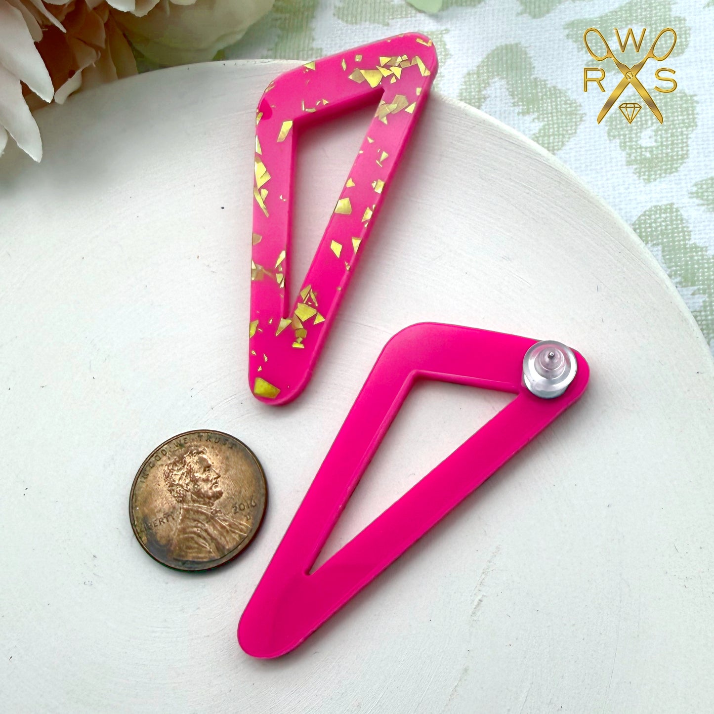 On Point Statement Studs in Pink and Gold Foil