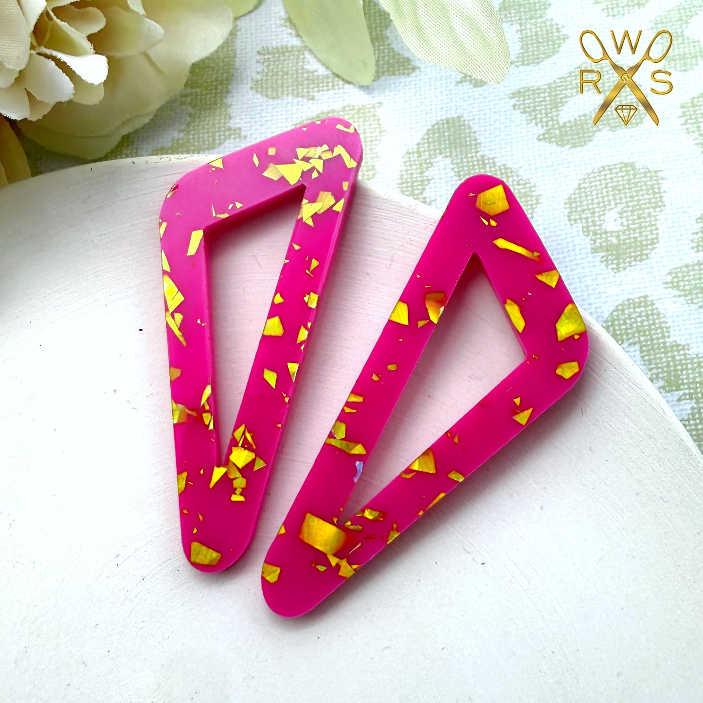 On Point Statement Studs in Pink and Gold Foil