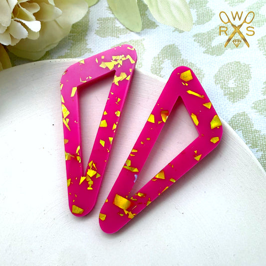 On Point Statement Studs in Pink and Gold Foil