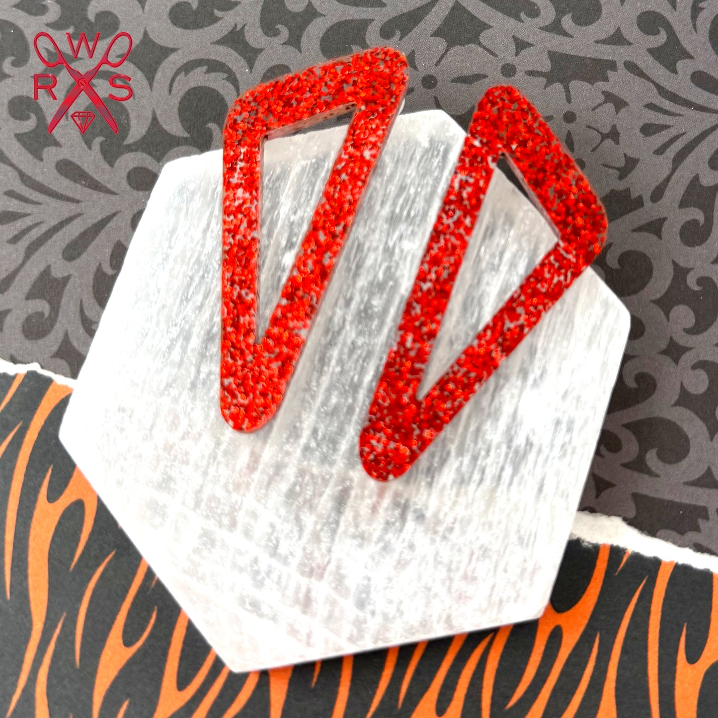On Point Statement Studs in Red Glitter