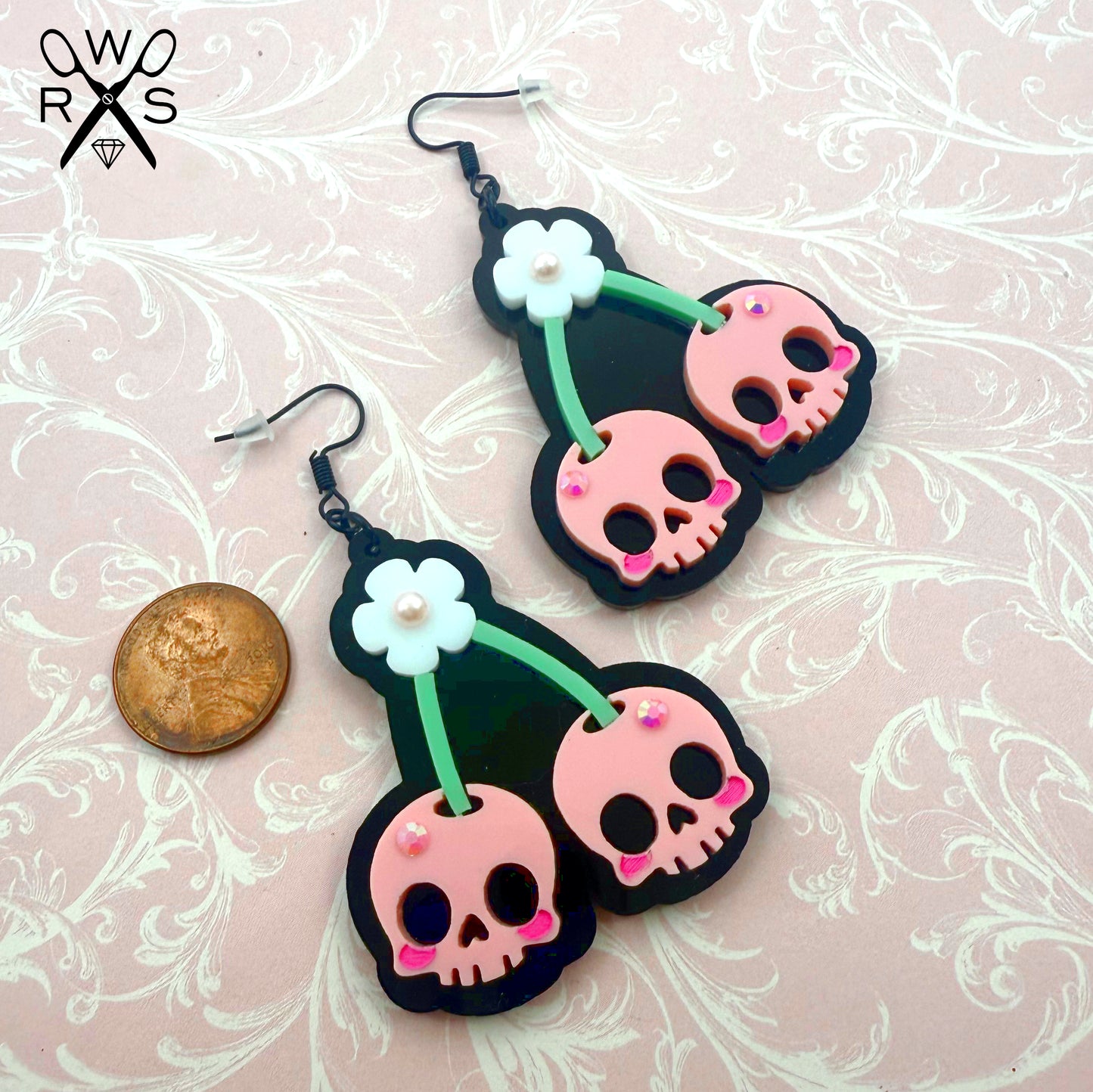 Pastel Punk Skull Cherries Dangles
