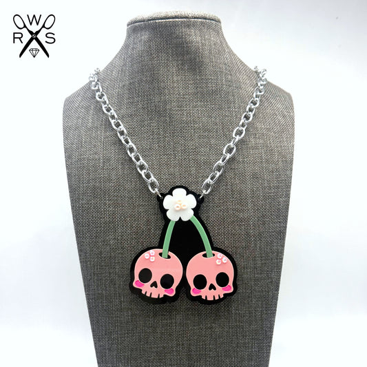 Pastel Punk Skull Cherries Necklace