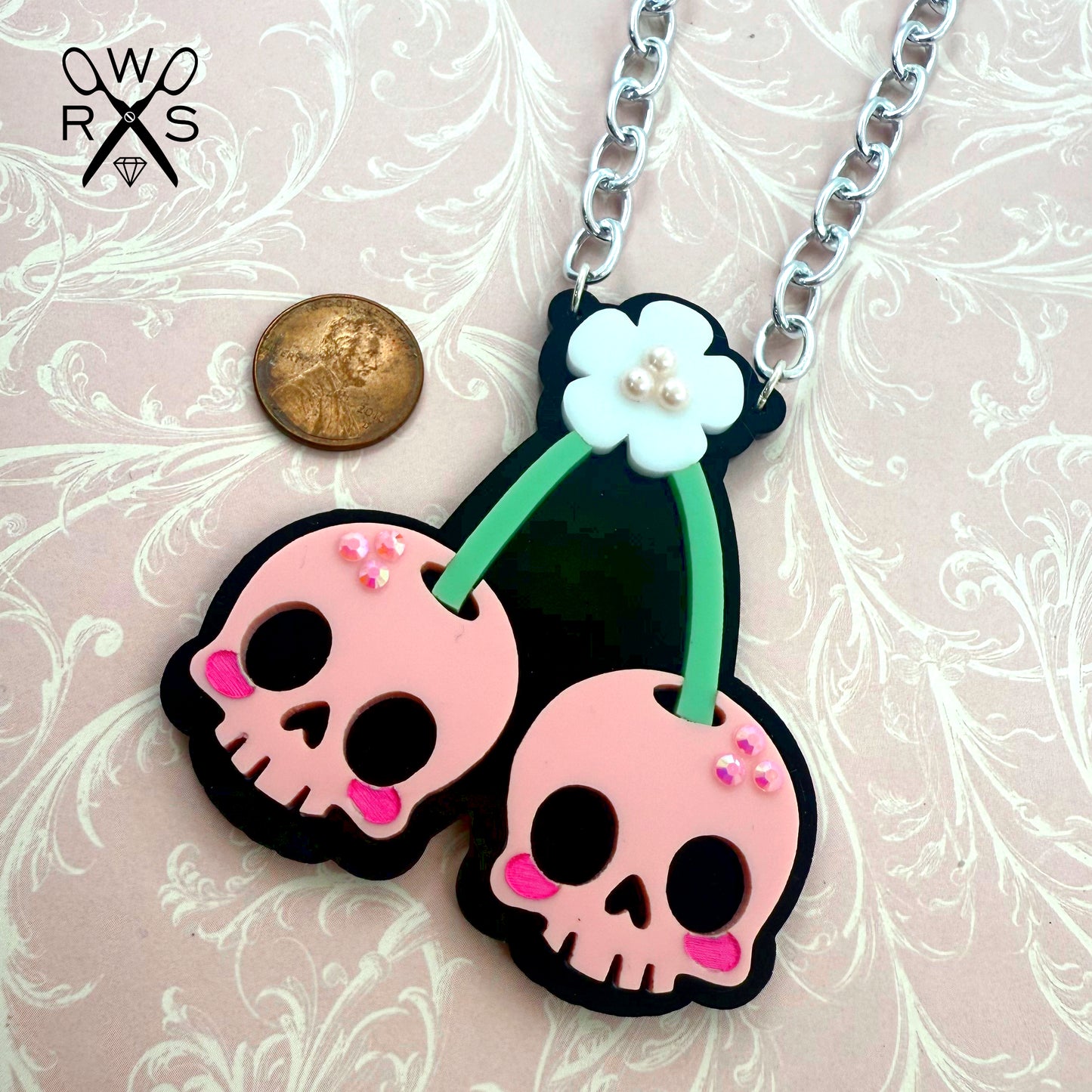 Pastel Punk Skull Cherries Necklace