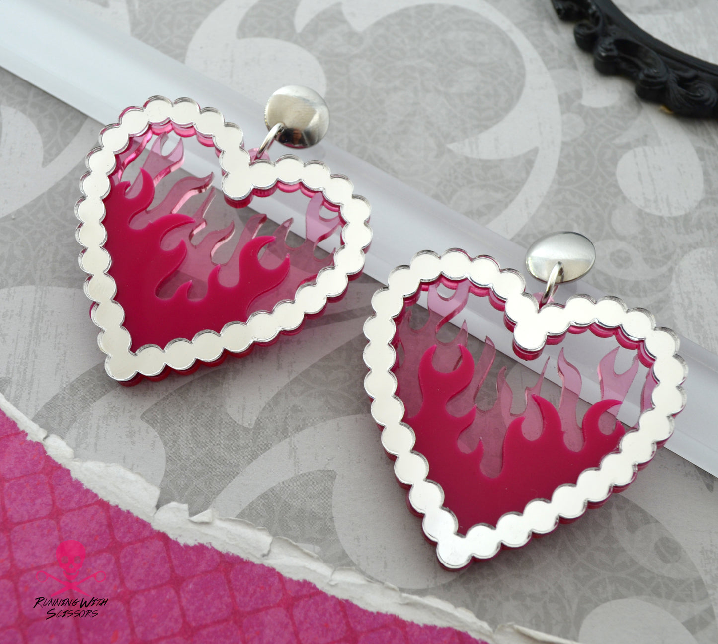PINK HOT Heart Dangle Earrings