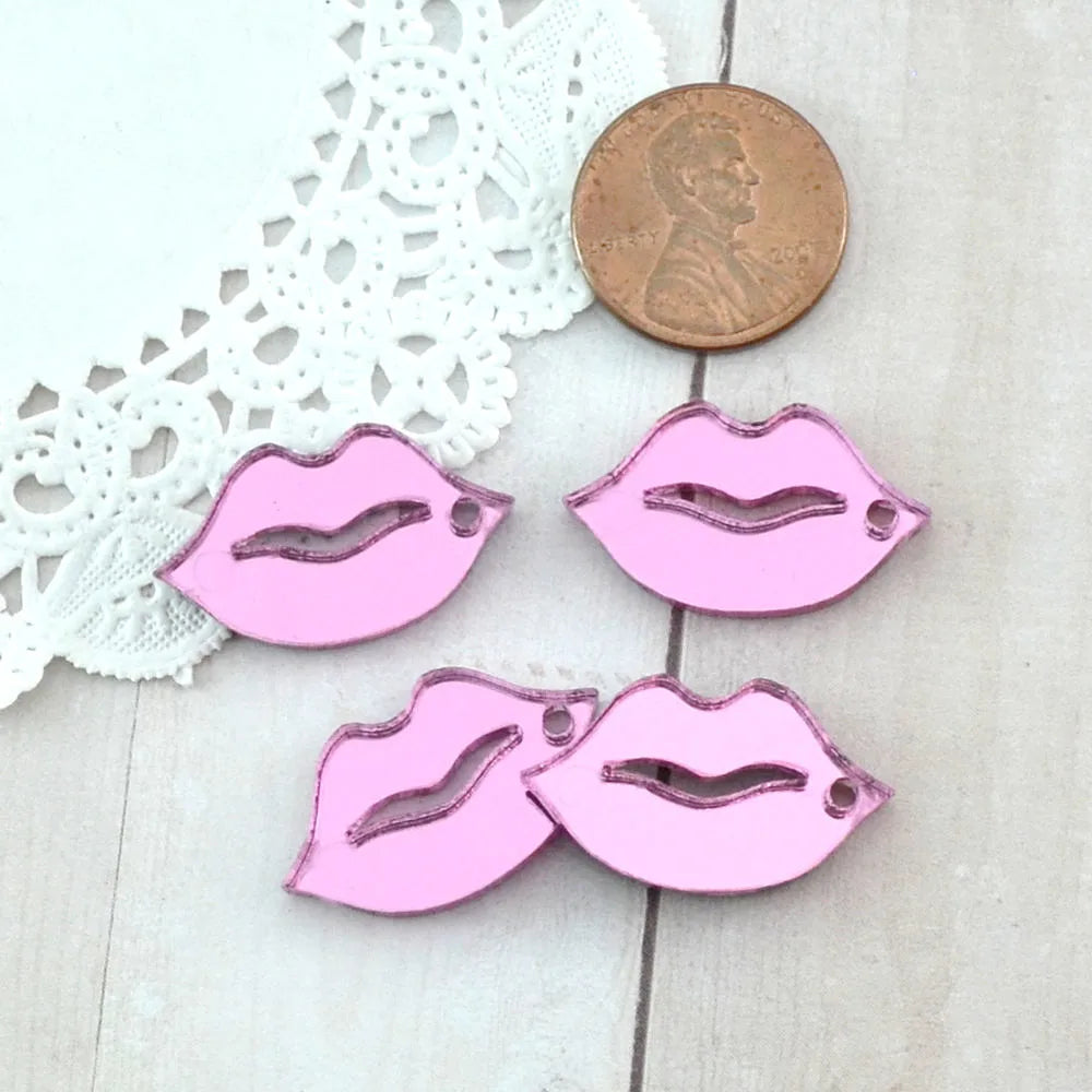 PINK MIRROR LIPS 4 Charms In Laser Cut Acrylic 1 Hole