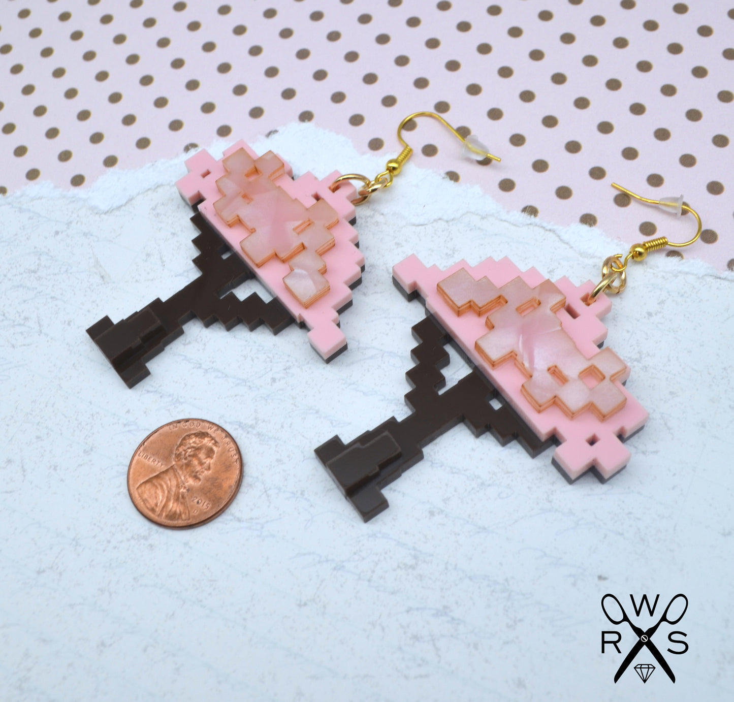 SALE Pixelated Cherry Blossom Tree Dangles - Laser Cut Acrylic Earrings