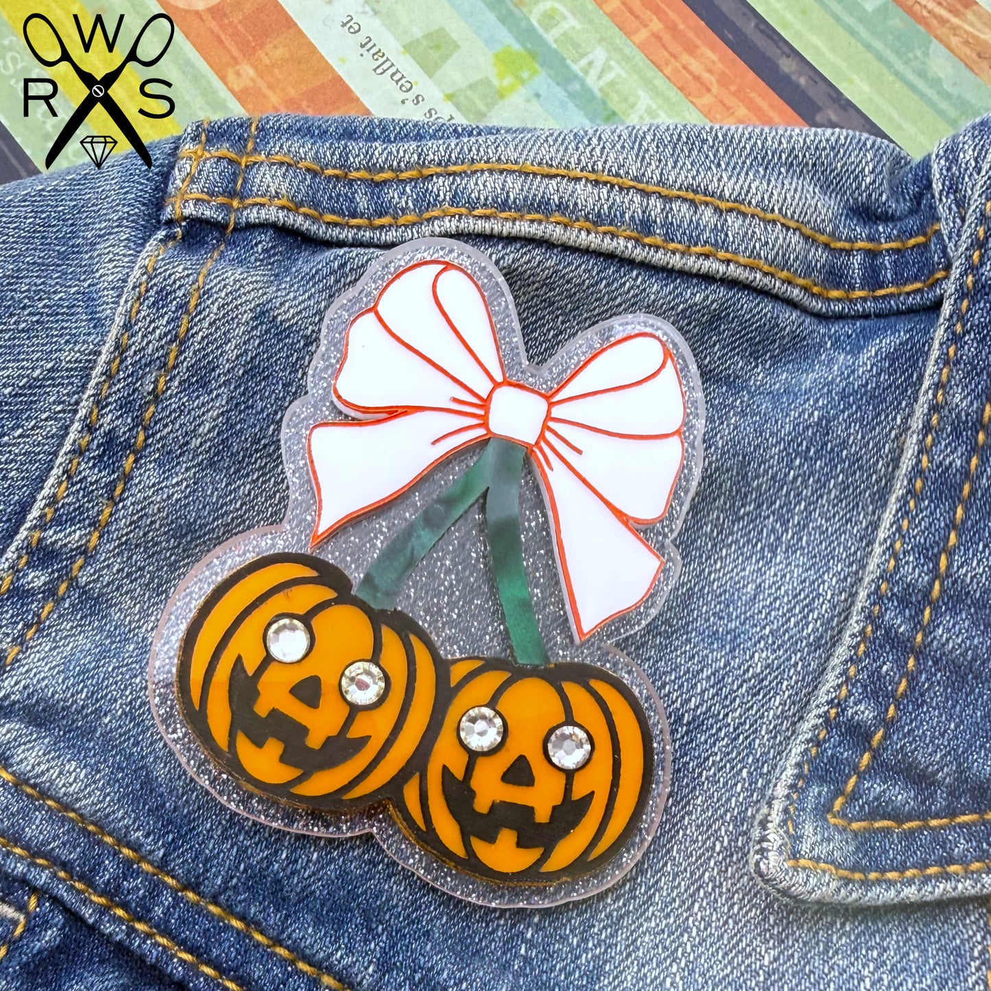 Pumpkin Cherries Brooch in Laser Cut Acrylic
