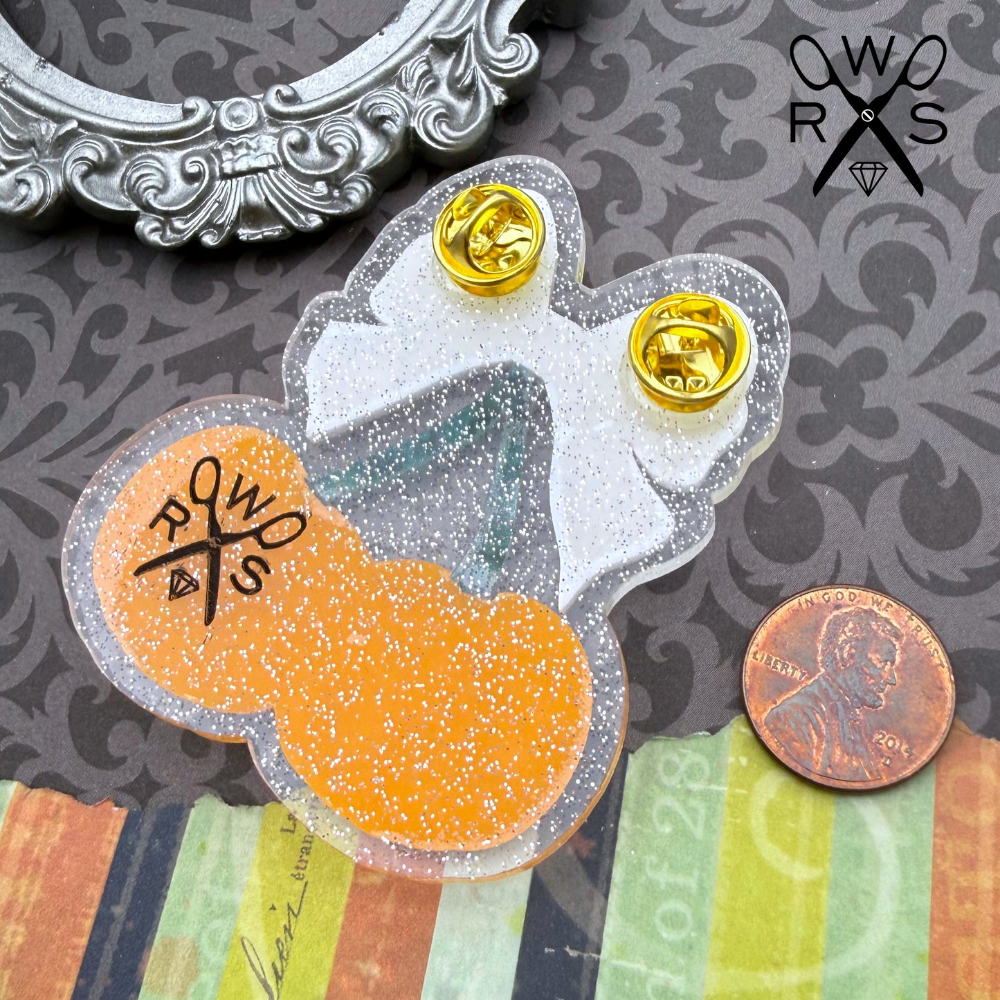 Pumpkin Cherries Brooch in Laser Cut Acrylic