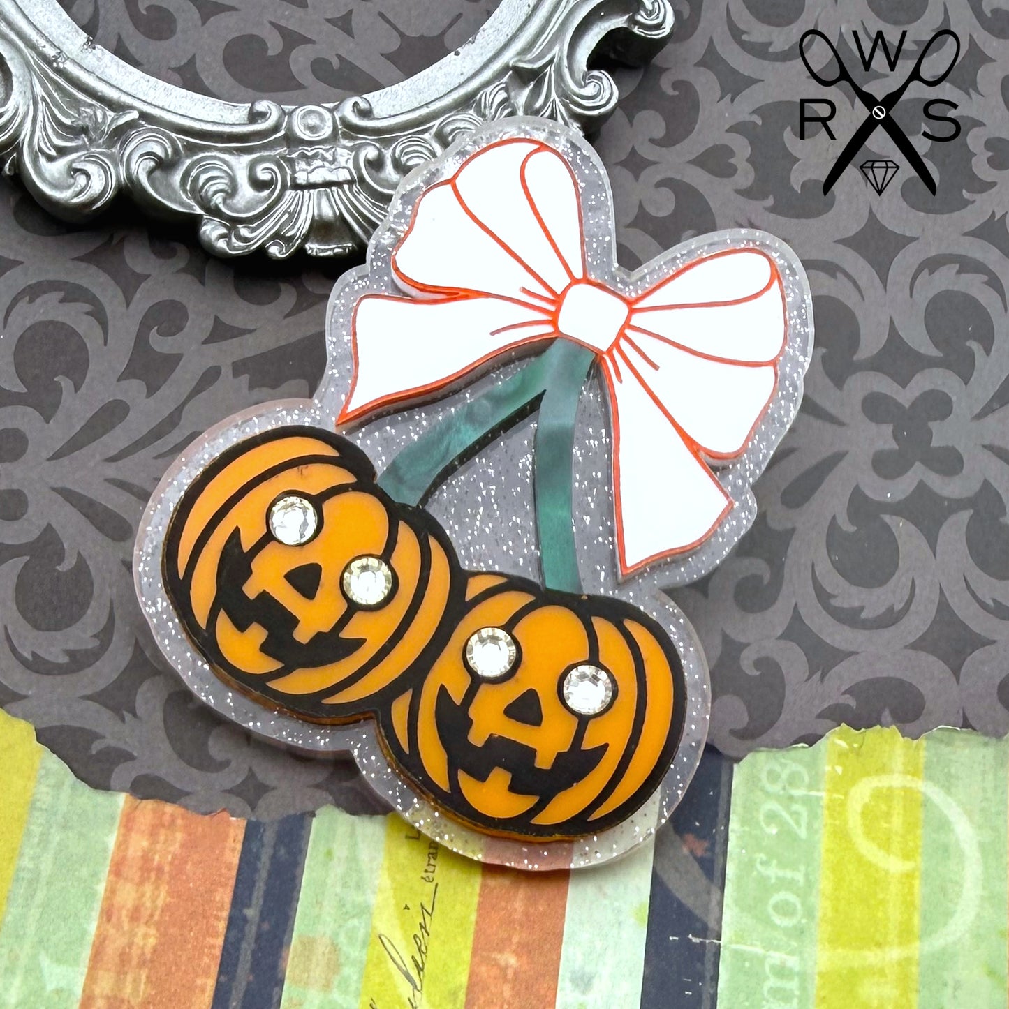 Pumpkin Cherries Brooch in Laser Cut Acrylic