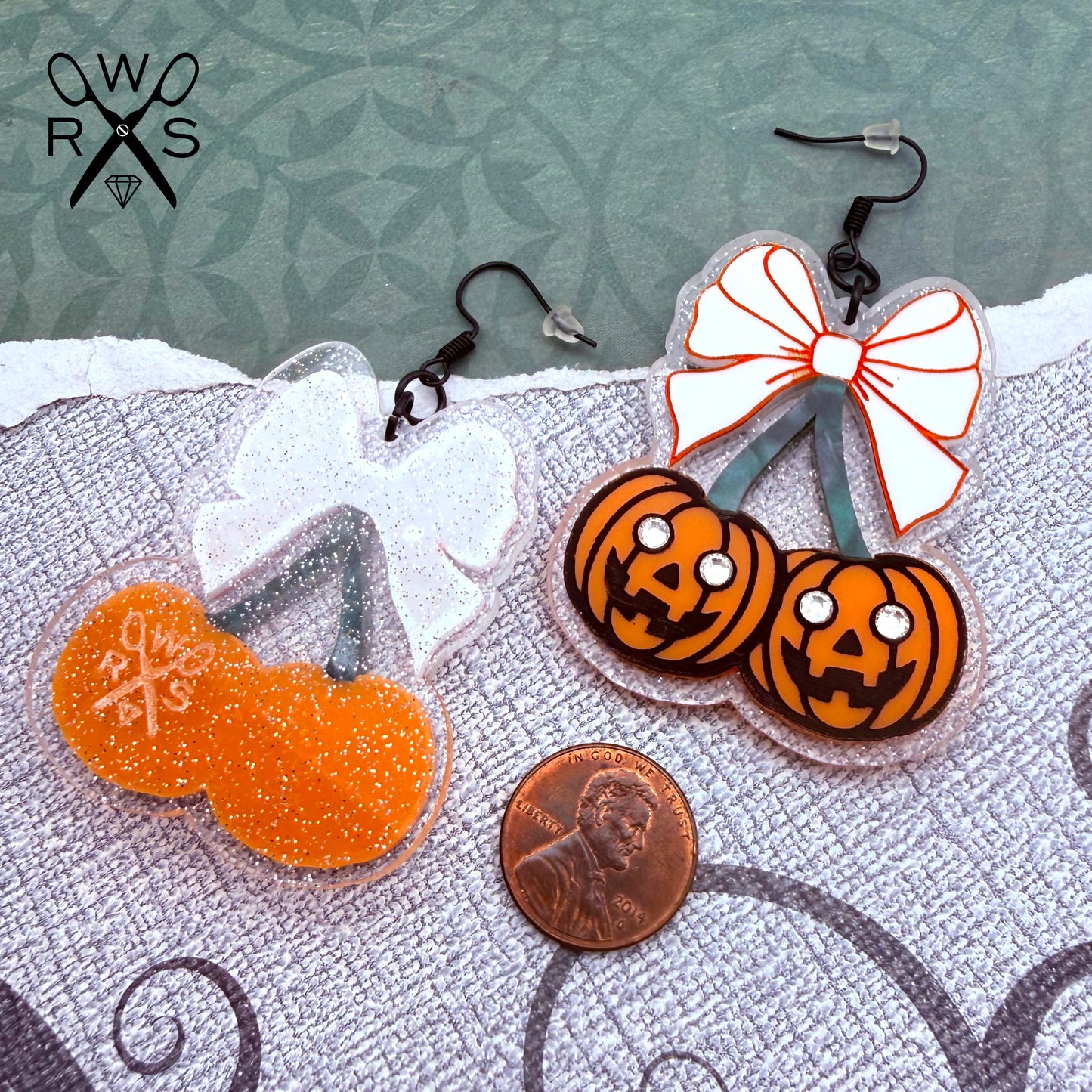 Pumpkin Cherries Dangles in Laser Cut Acrylic