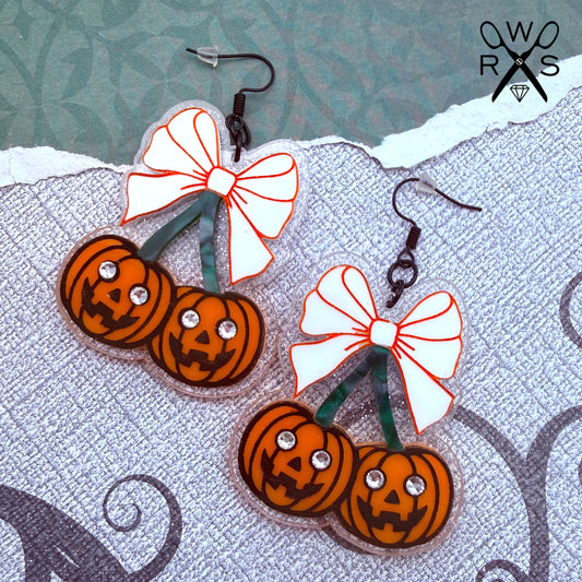 Pumpkin Cherries Dangles in Laser Cut Acrylic