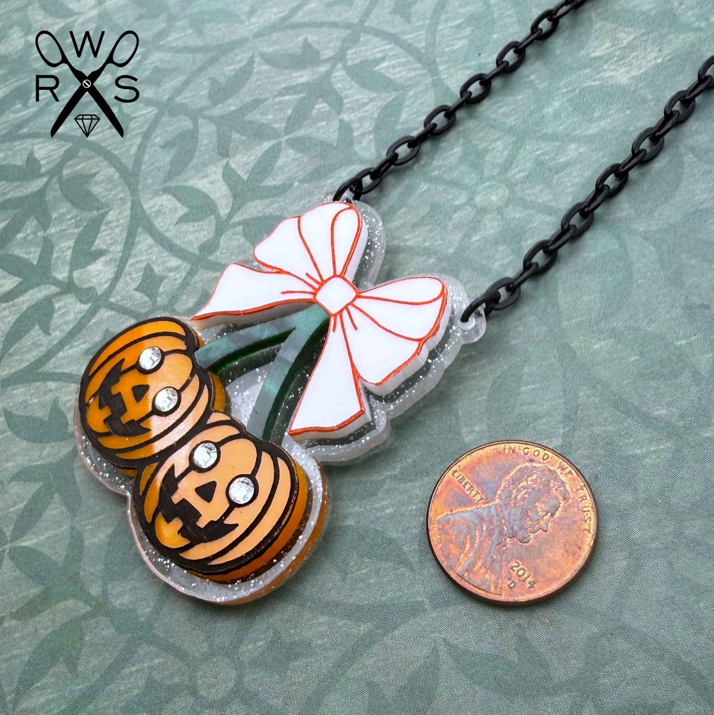 Pumpkin Cherries Necklace in Laser Cut Acrylic