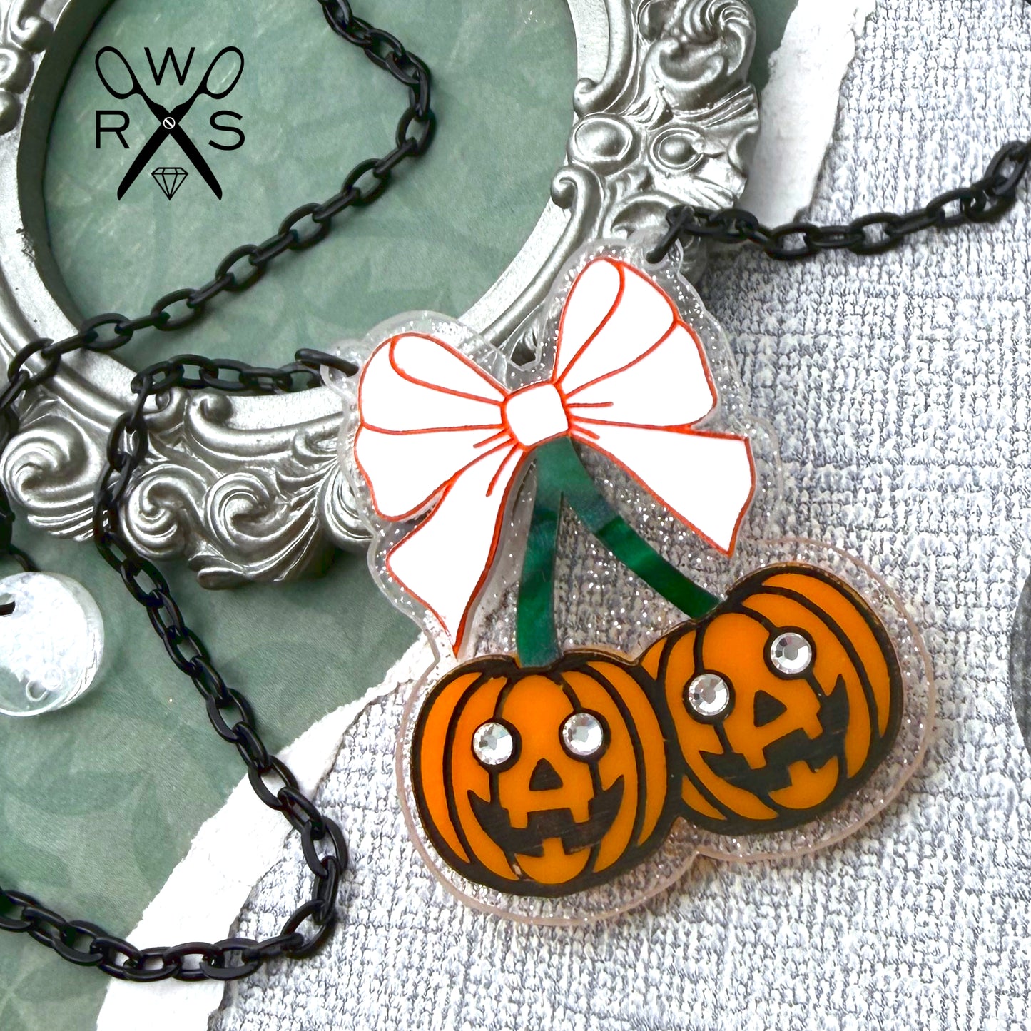 Pumpkin Cherries Necklace in Laser Cut Acrylic