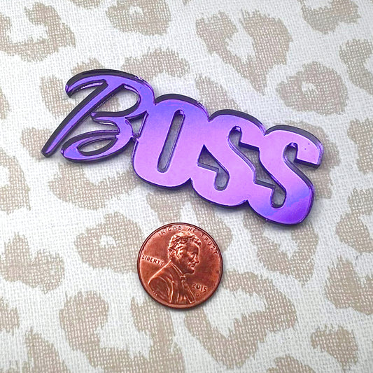 BOSS CABOCHON in Purple Mirrored Laser Cut Acrylic Flat Back Pieces