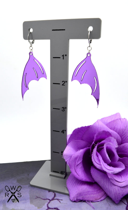 Bat Wing Huggies in Purple Mirror - Laser Cut Acrylic Earrings