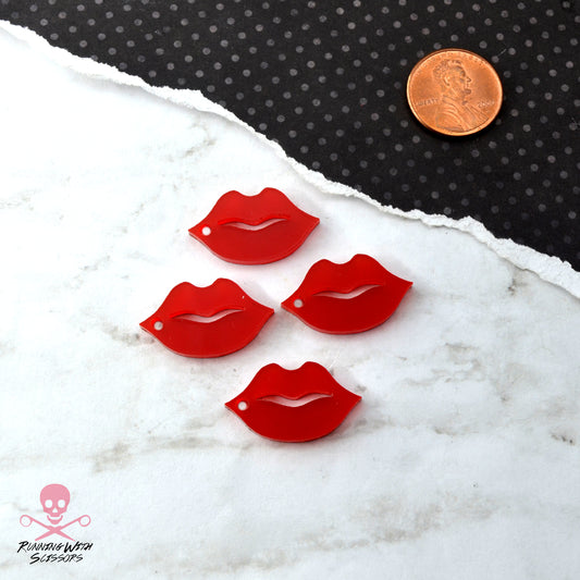 RED LIPS - 4 Charms - 2 Holes - In Laser Cut Acrylic