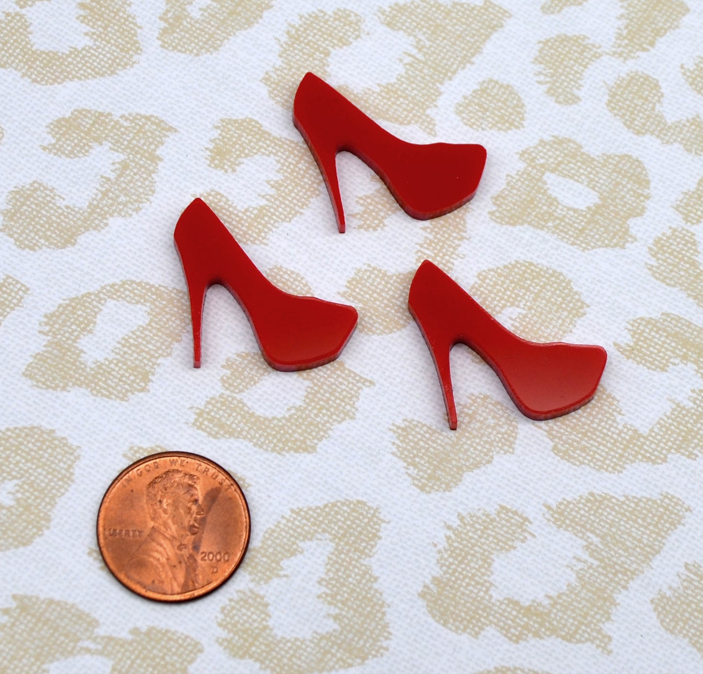 Red Mini Heel Cabochons 3 Pieces Laser Cut Acrylic
